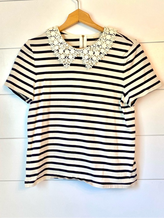 kate spade Tops - NWOT kate spade Black & White Striped Short-Sleeve Top with Lace Collar